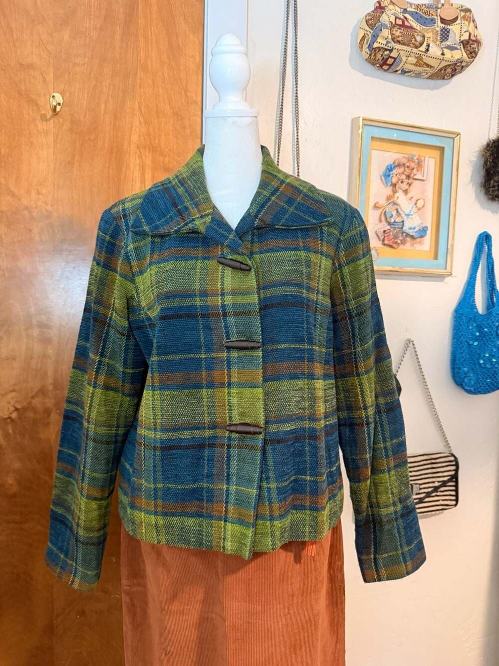 Vintage 90s Sharon Young Plaid Toggle Button Jacket